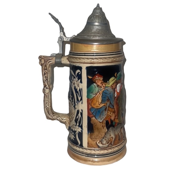 Antique Art Vintage Gerz Handgemalt German Lidded Beer Stein Dbgm Poshmark